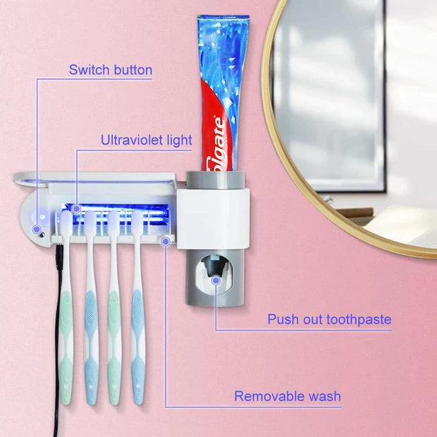 Toothbrush Sanitizer Family Case with UV Light and Toothpaste Dispenser